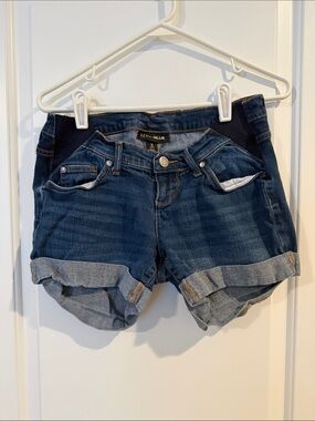 Indigo Blue Dark Wash Rolled Cuff Denim Shorts